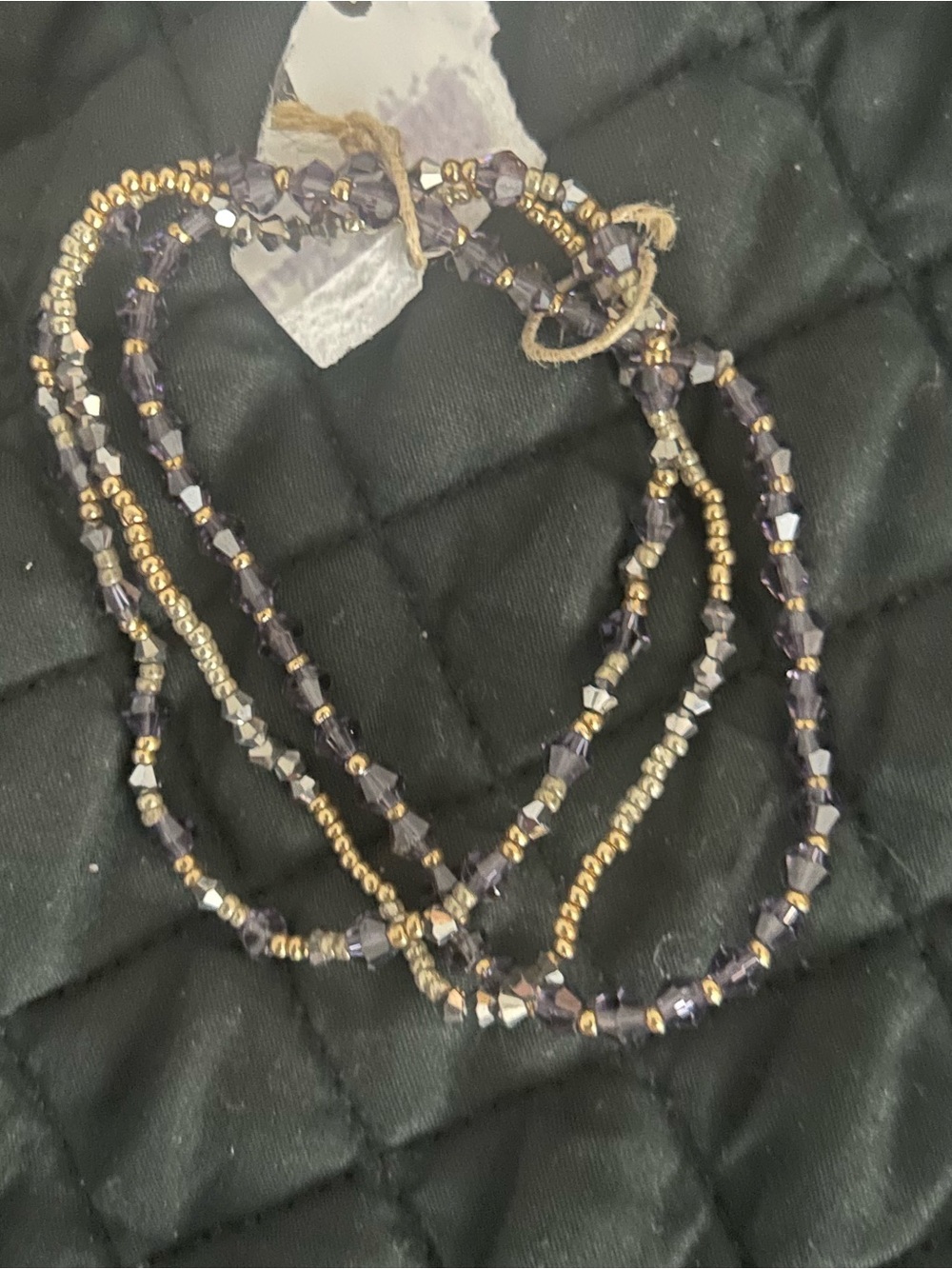 Beaded Multistrand Bracelet Purple Gold stretch layered lapis amethyst bracelets